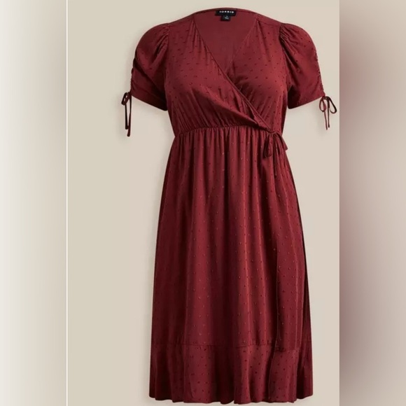 Torrid Midi Swiss Dot Surplice Dress Short Sleeve Pockets Size 4X Rust Red - Picture 4 of 12